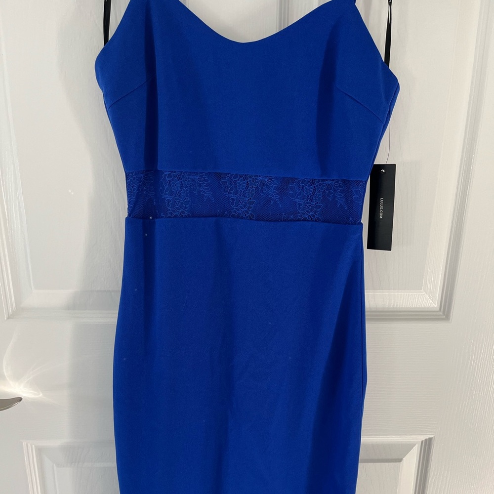 COBALT BLUE LACE KNEE LENGTH DRESS